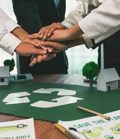 Team members discussing eco-friendly paint options